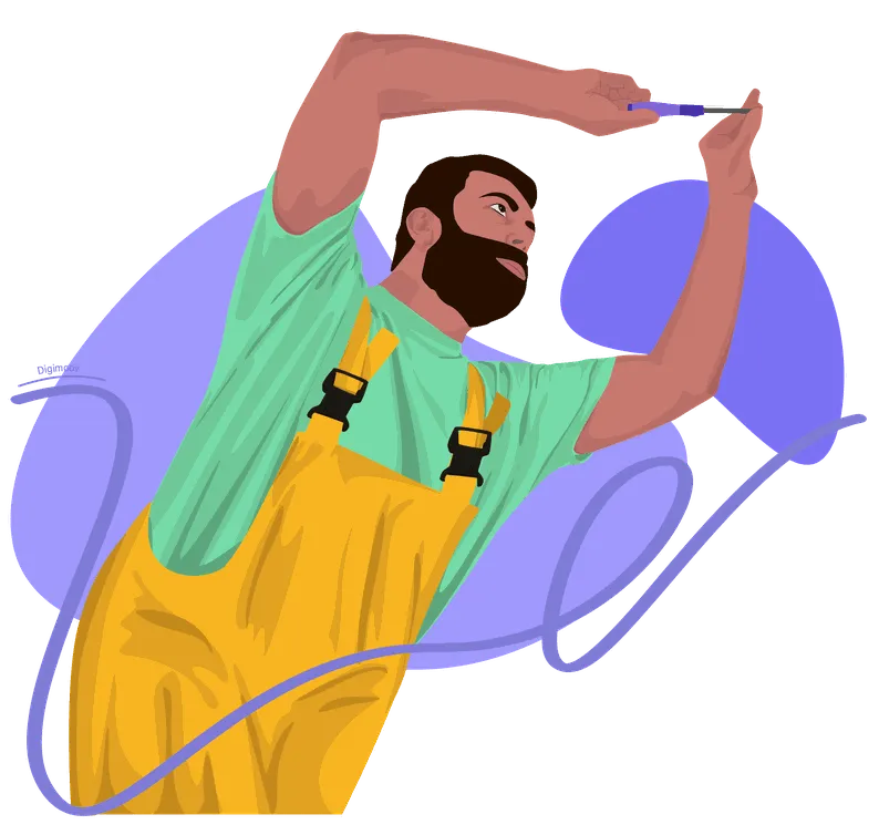 technicien répare un tableau électrique